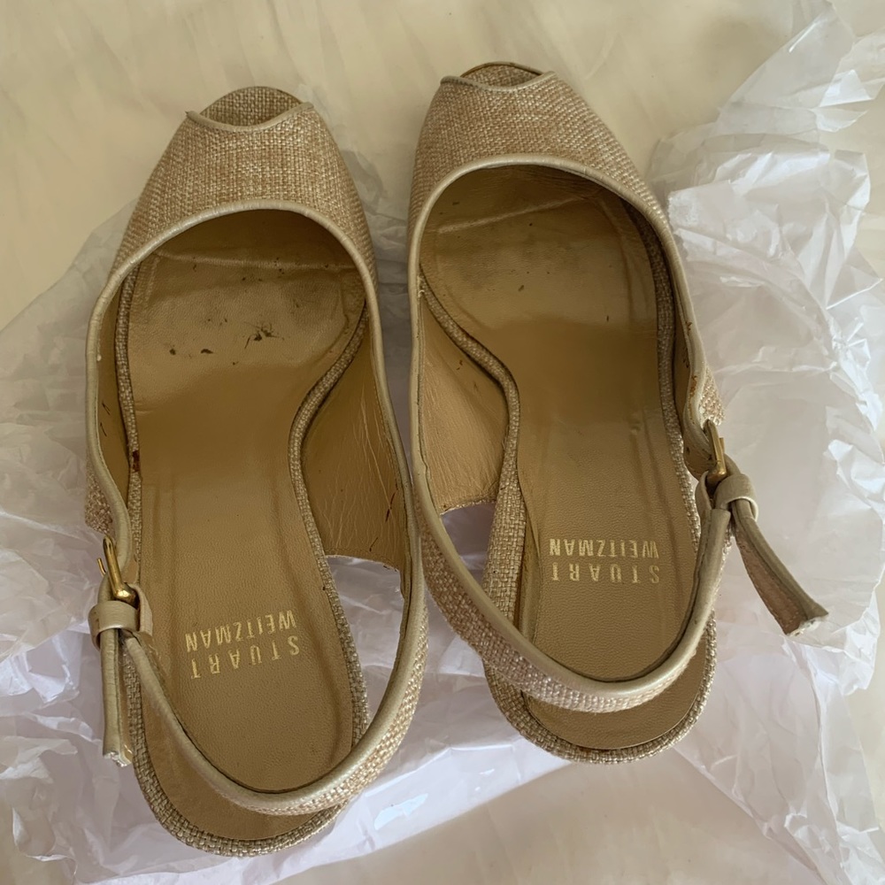 Stuart Weitzman Gold Cream Sandals with Slingback Strap